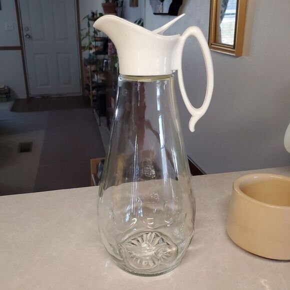 Vintage 1970s Log Cabin Glass Syrup Dispenser Pitcher - Picture 3 of 8